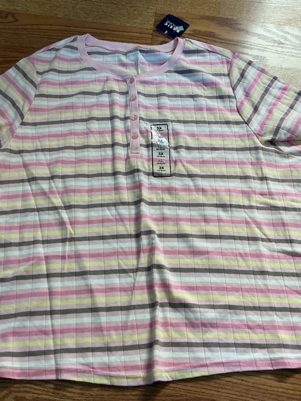 NWT Basic Editions Pastel Striped Short Sleeve Henley T~Shirt  Size 3X
